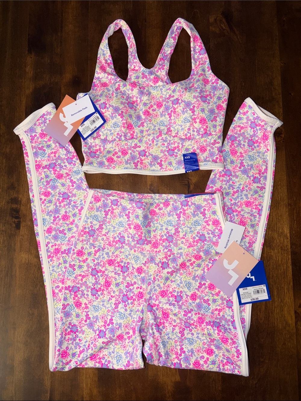 JoyLab Set Pink Floral Activewear Workout Legging and Longline Sport Bra NWT XXS - Picture 2 of 5